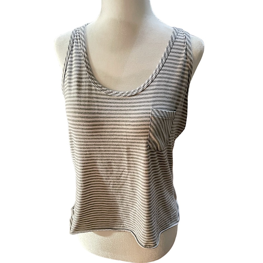 Balance Collection Gray/White Striped Racerback Cropped Tank Size Medium